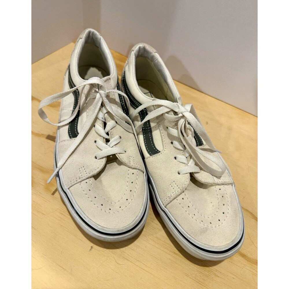 VANS Old Skool Menâs White/Black Low-Top Lace-Up Suede Sneakers Rubber Sole